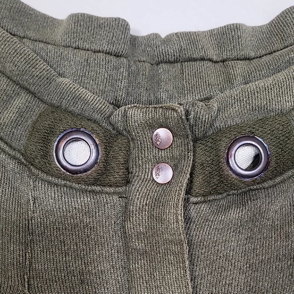 Free People Half Court Wide Leg Pants Size L Olive Green Pockets Boho Elastic - Picture 7 of 16